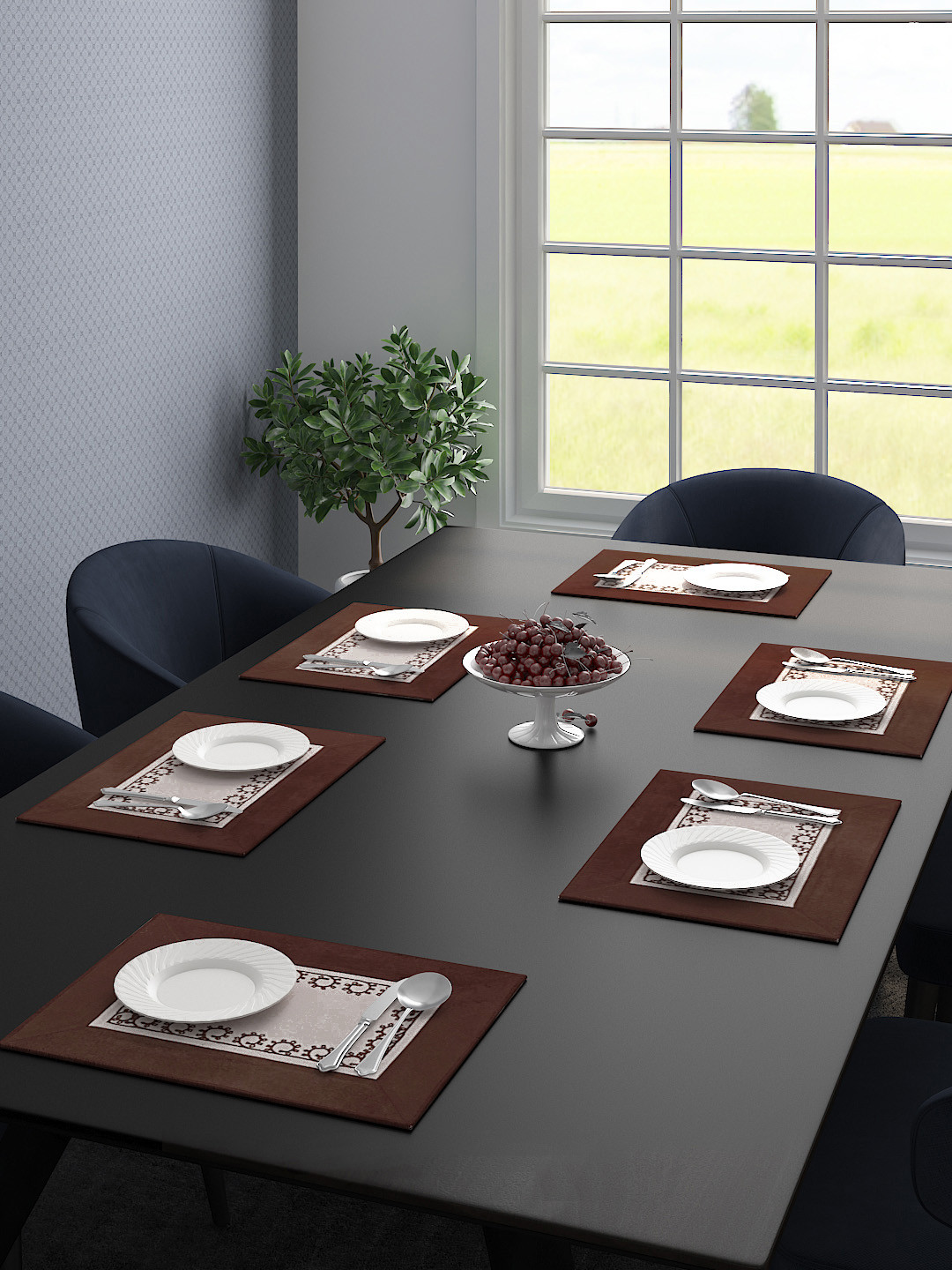 

Saral Home Set of 6 Brown Embroidered Table Placemats
