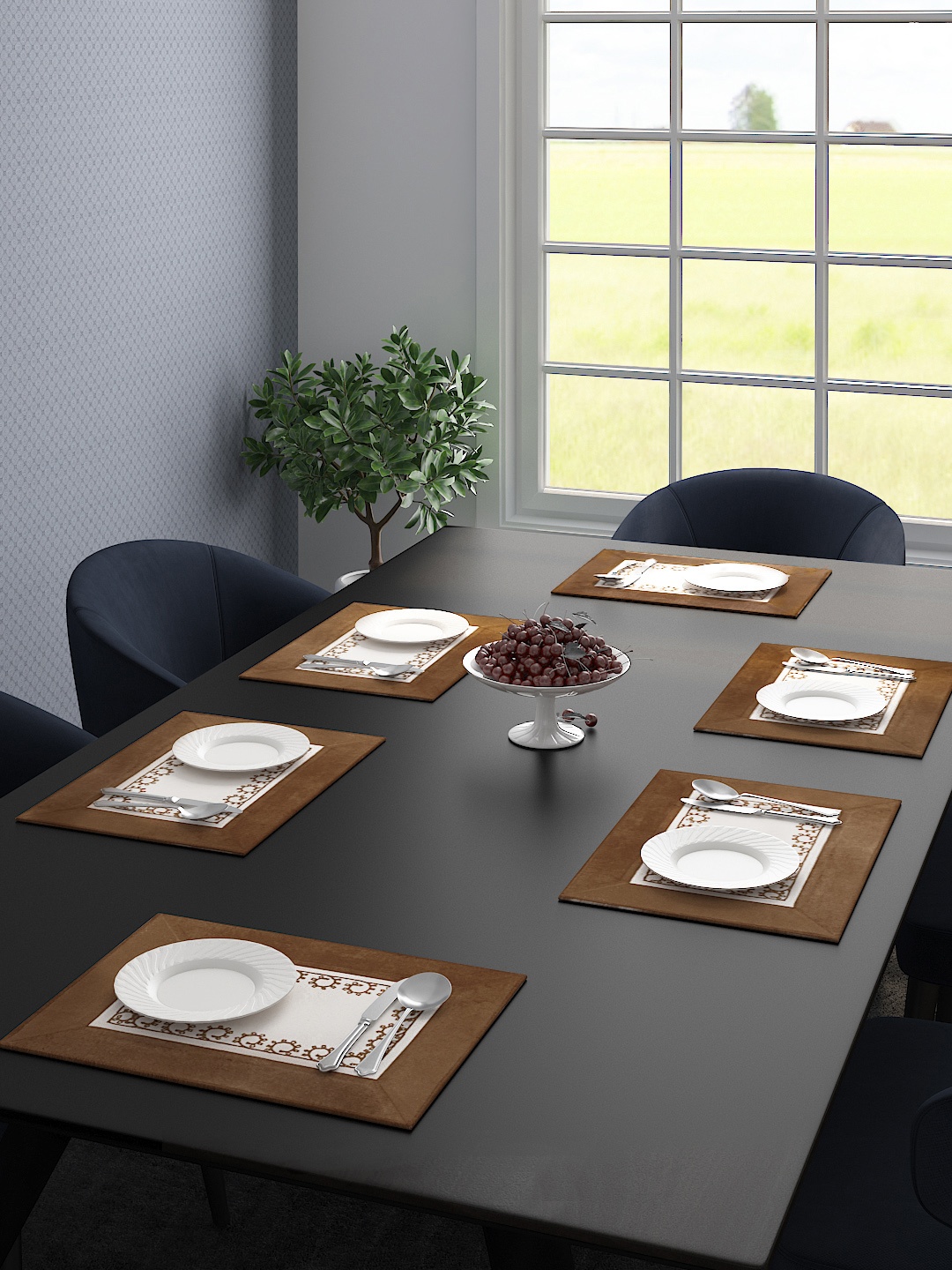 

Saral Home Set of 6 Beige Embroidered Table Placemats