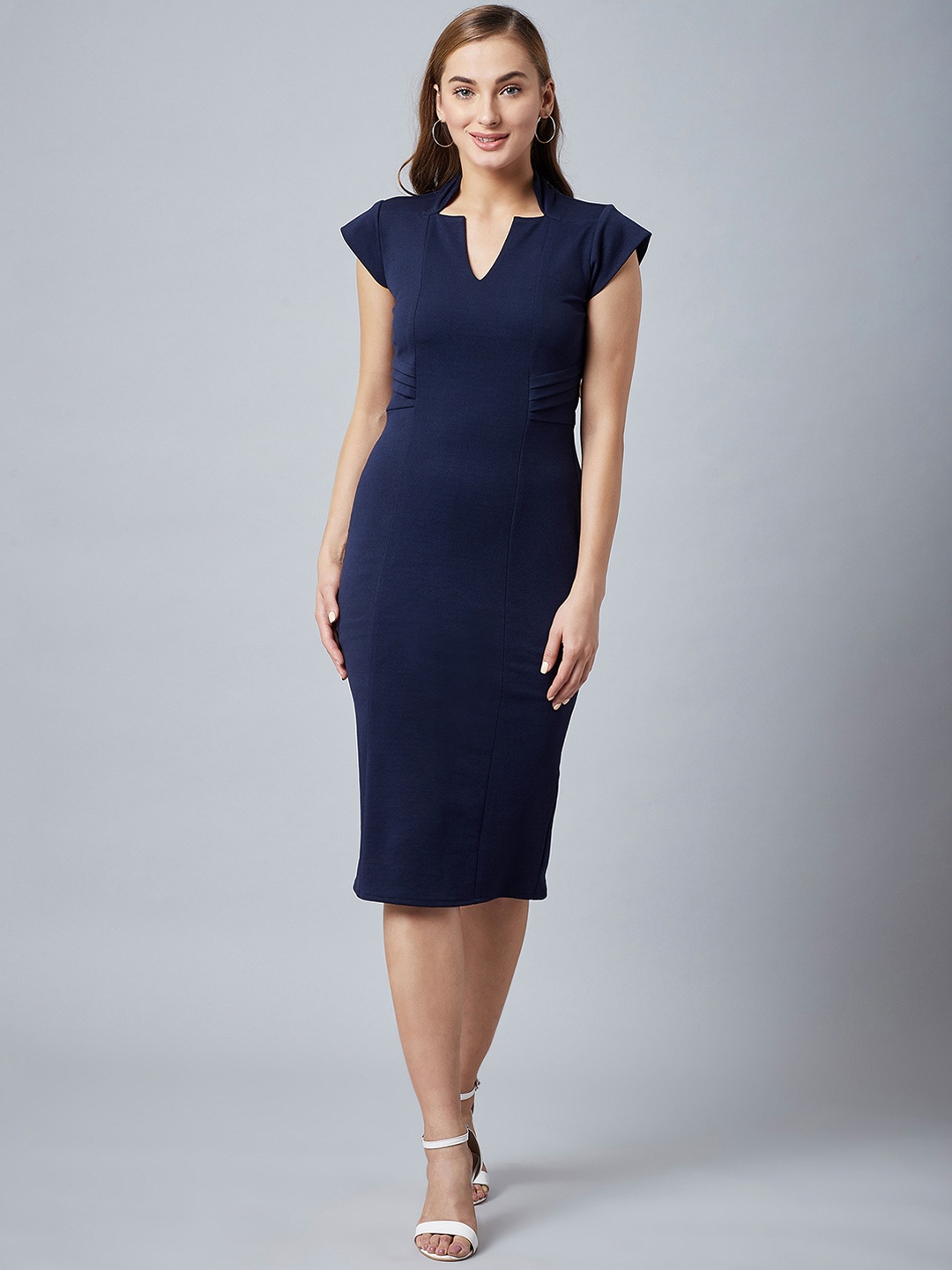 Athena Women Navy Blue Solid Sheath Dress