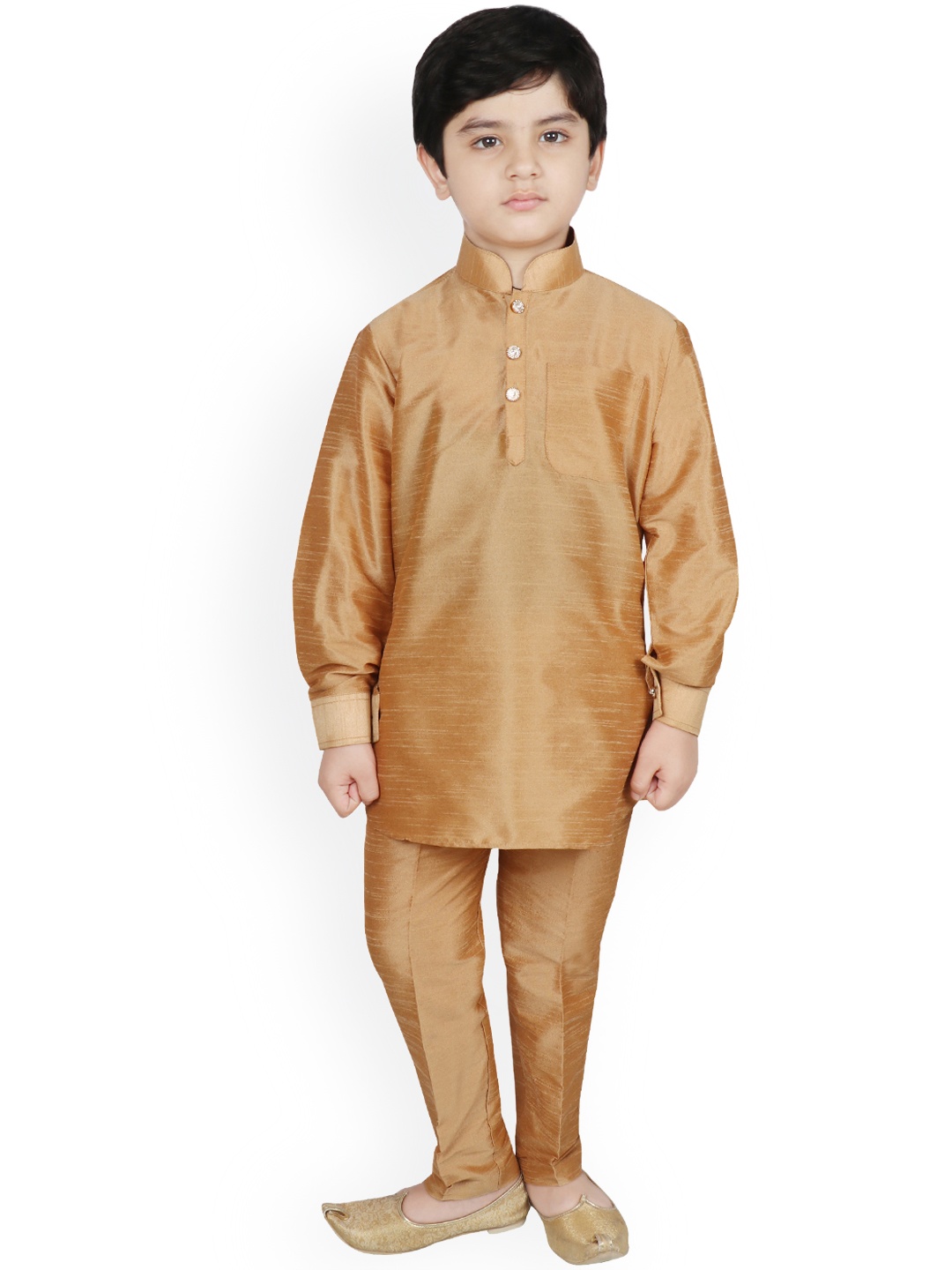 SG YUVRAJ Boys Gold-Toned Solid Kurta with Trousers
