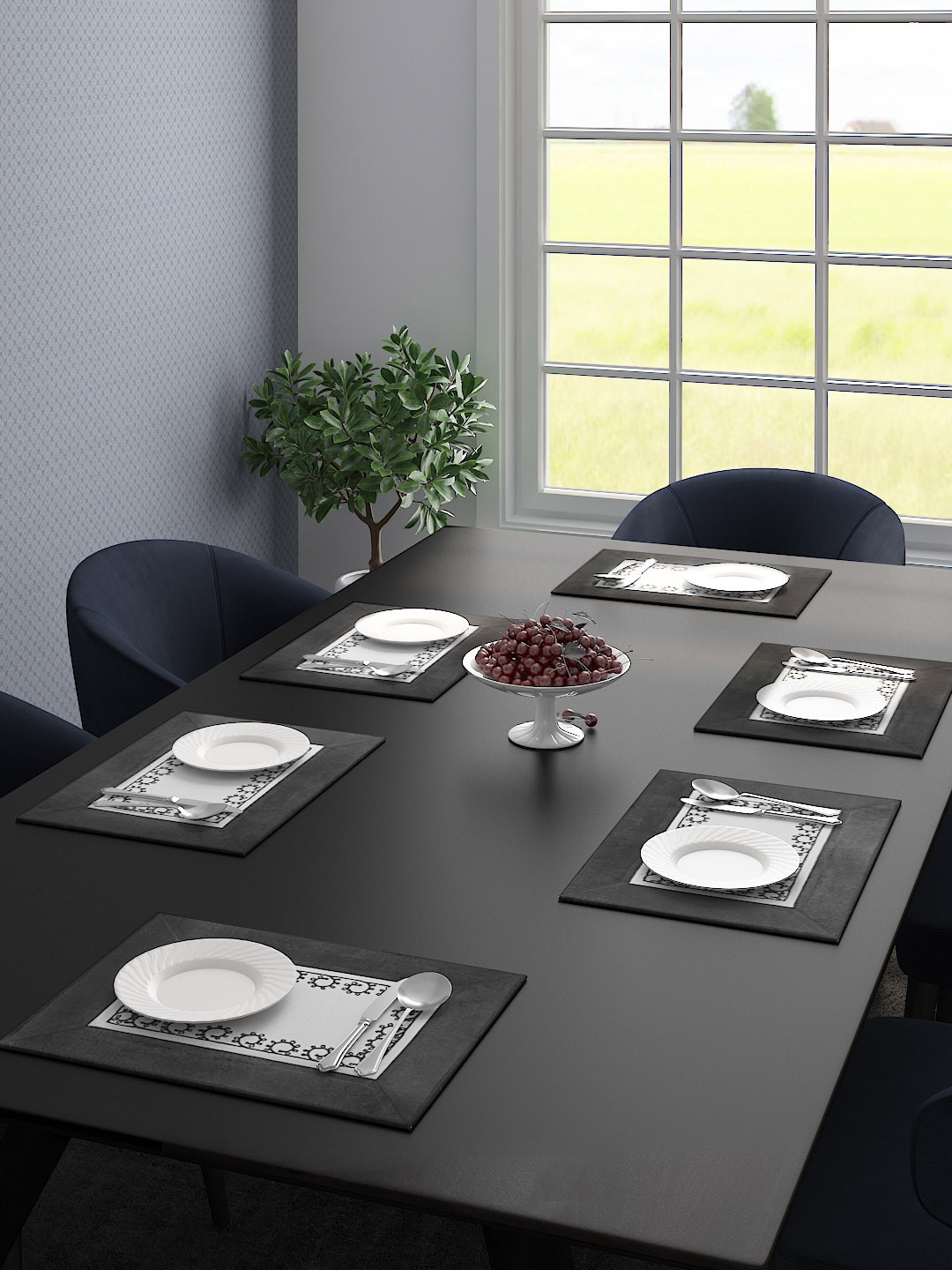

Saral Home Set Of 6 Printed Table Placemats, Grey