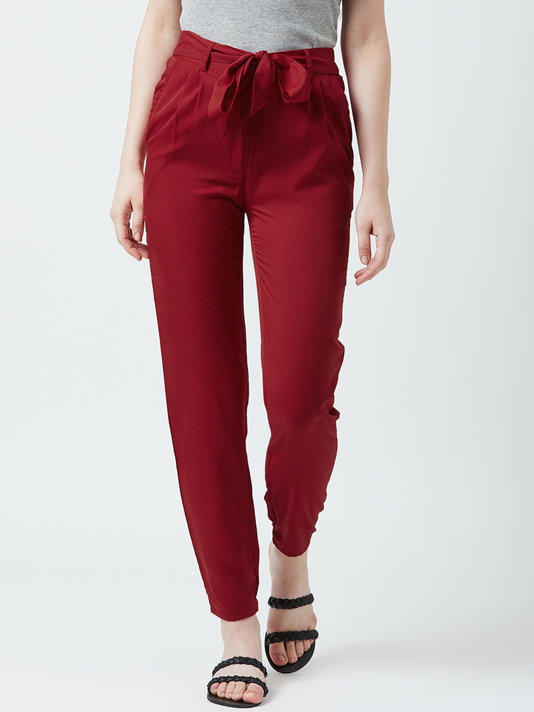

The Dry State Women Maroon Loose Fit Solid Peg Trousers