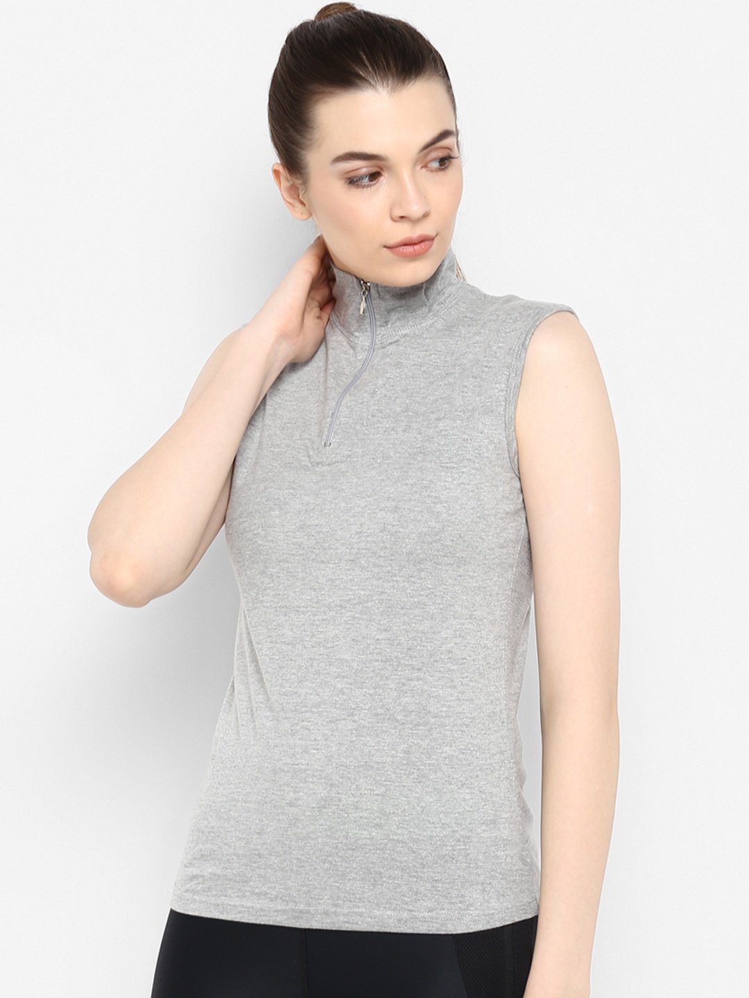 

appulse Women Grey Solid High Neck T-shirt