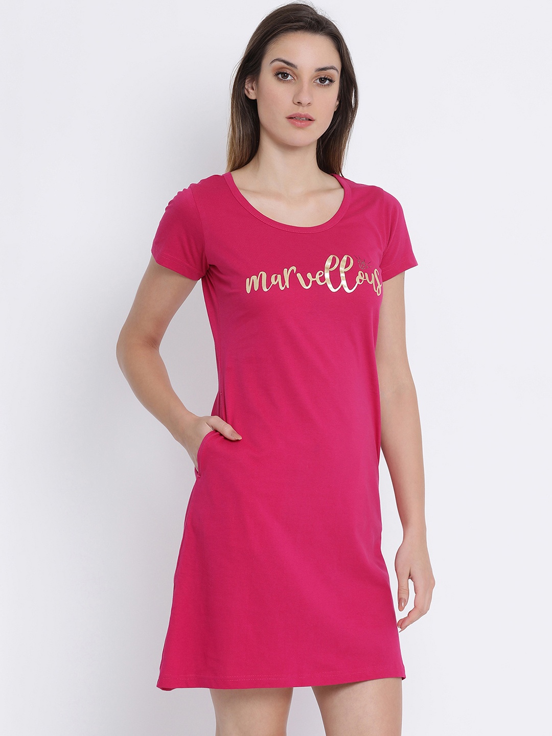 

Clovia Women Pink Printed Nightdress