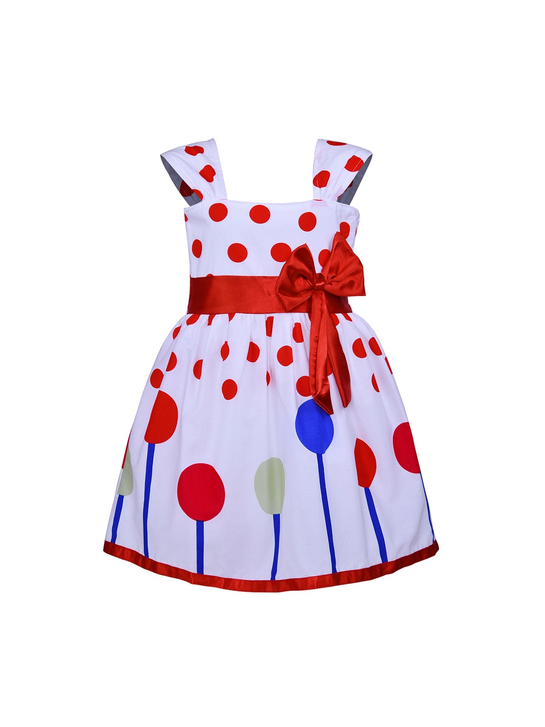 

Wish Karo Girls White & Red Fit and Flare Dress