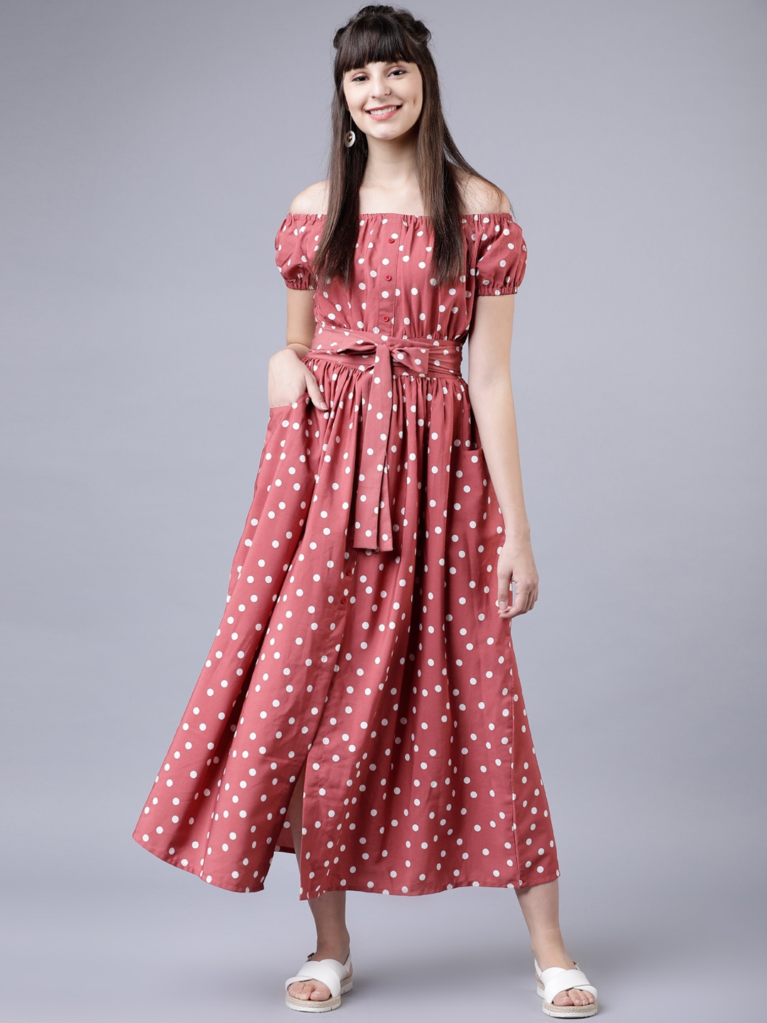 

Tokyo Talkies Women Red & White Fit and Flare Dress