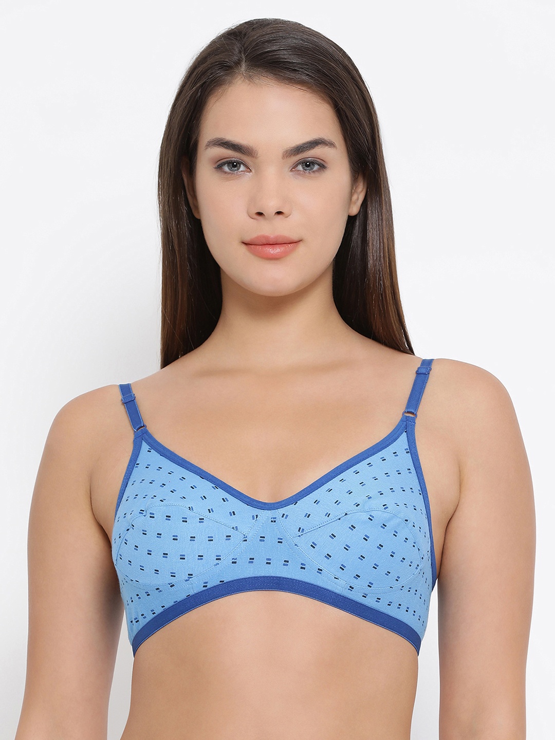 

Clovia Cotton Non-Padded Non-Wired Printed Full Cup Bra, Blue