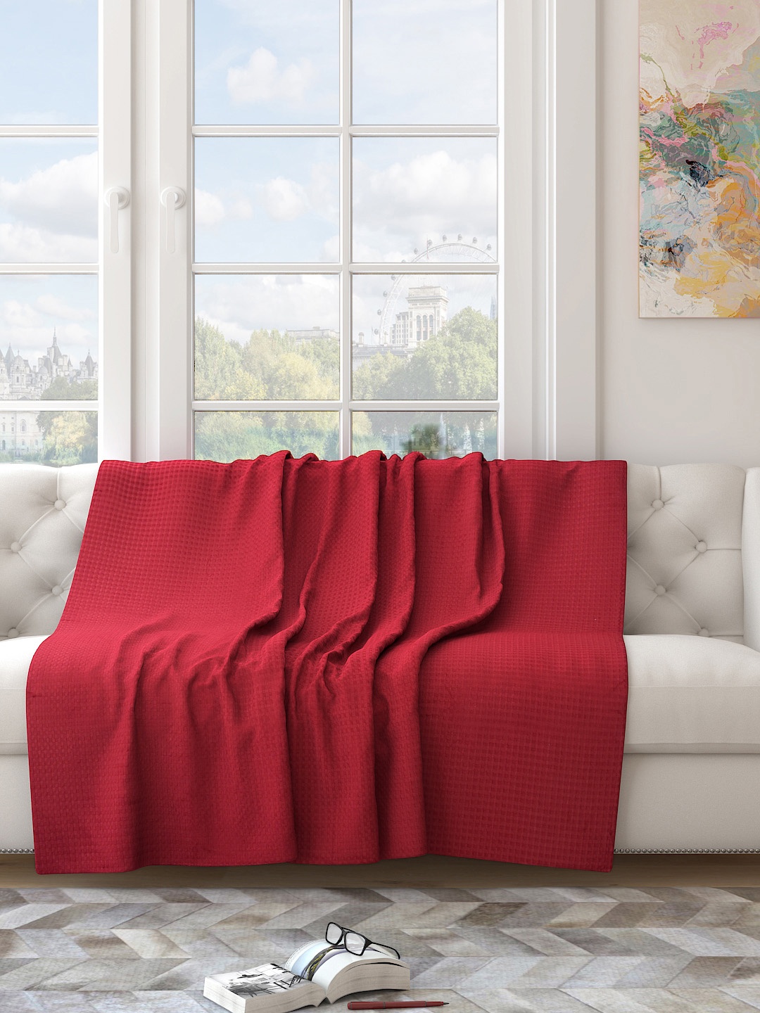 

Saral Home Maroon Self-Design 2 Seater Tufted Sofa Throw