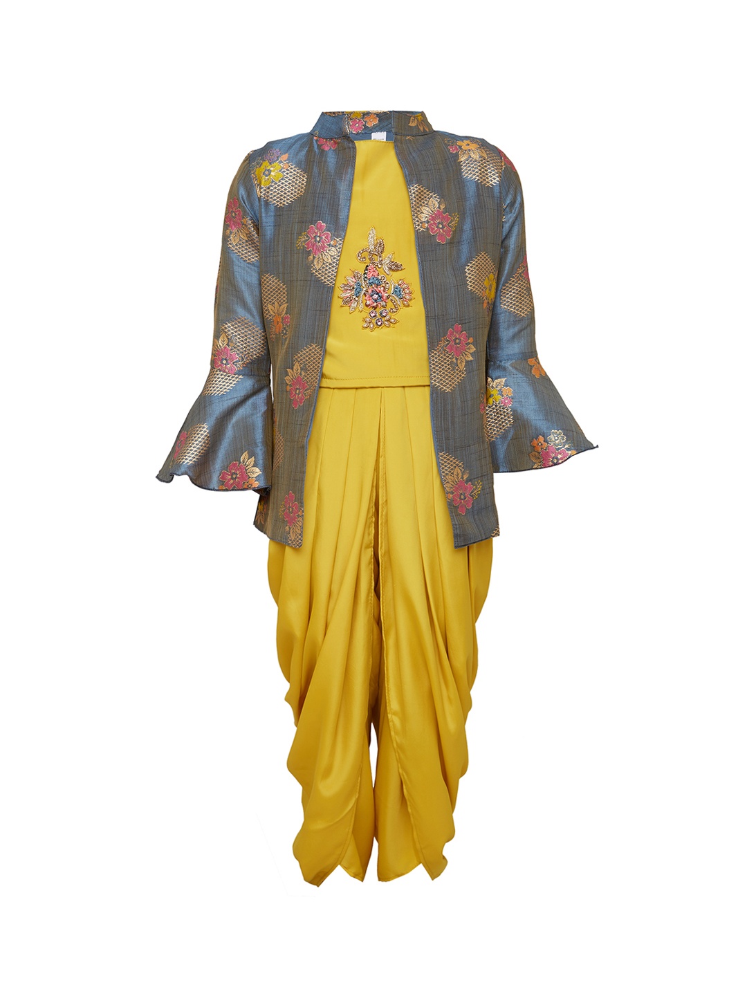 

BETTY Girls Mustard & Grey Self Design Top with Dhoti Pants