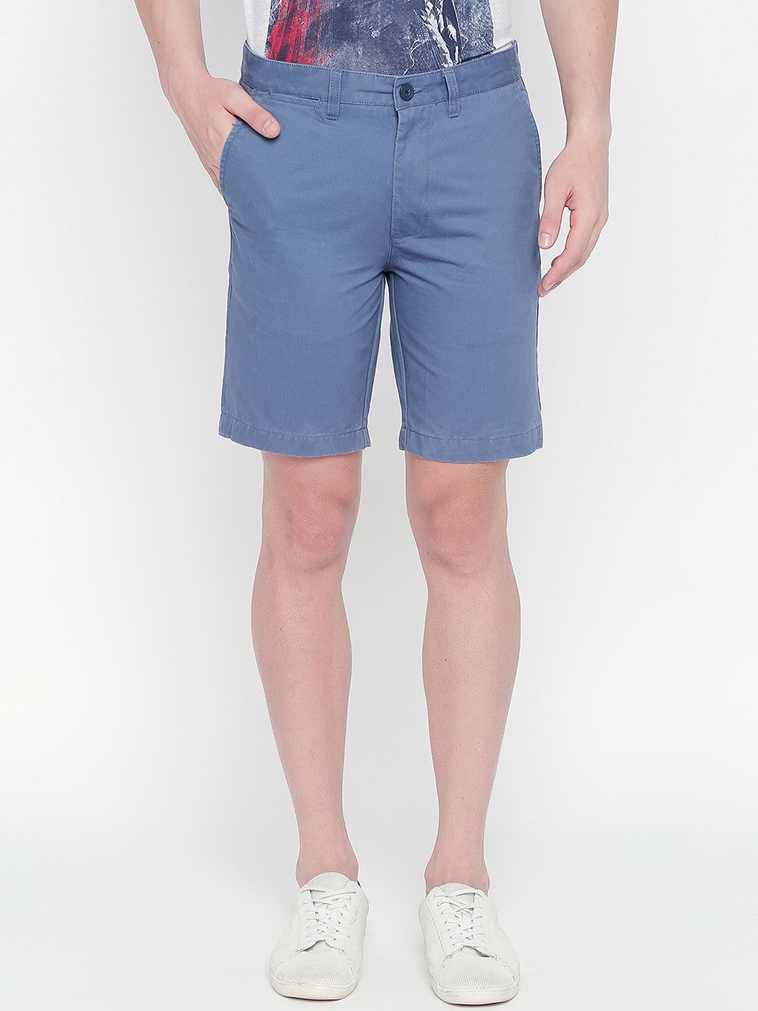 

BYFORD by Pantaloons Men Blue Solid Slim Fit Regular Shorts
