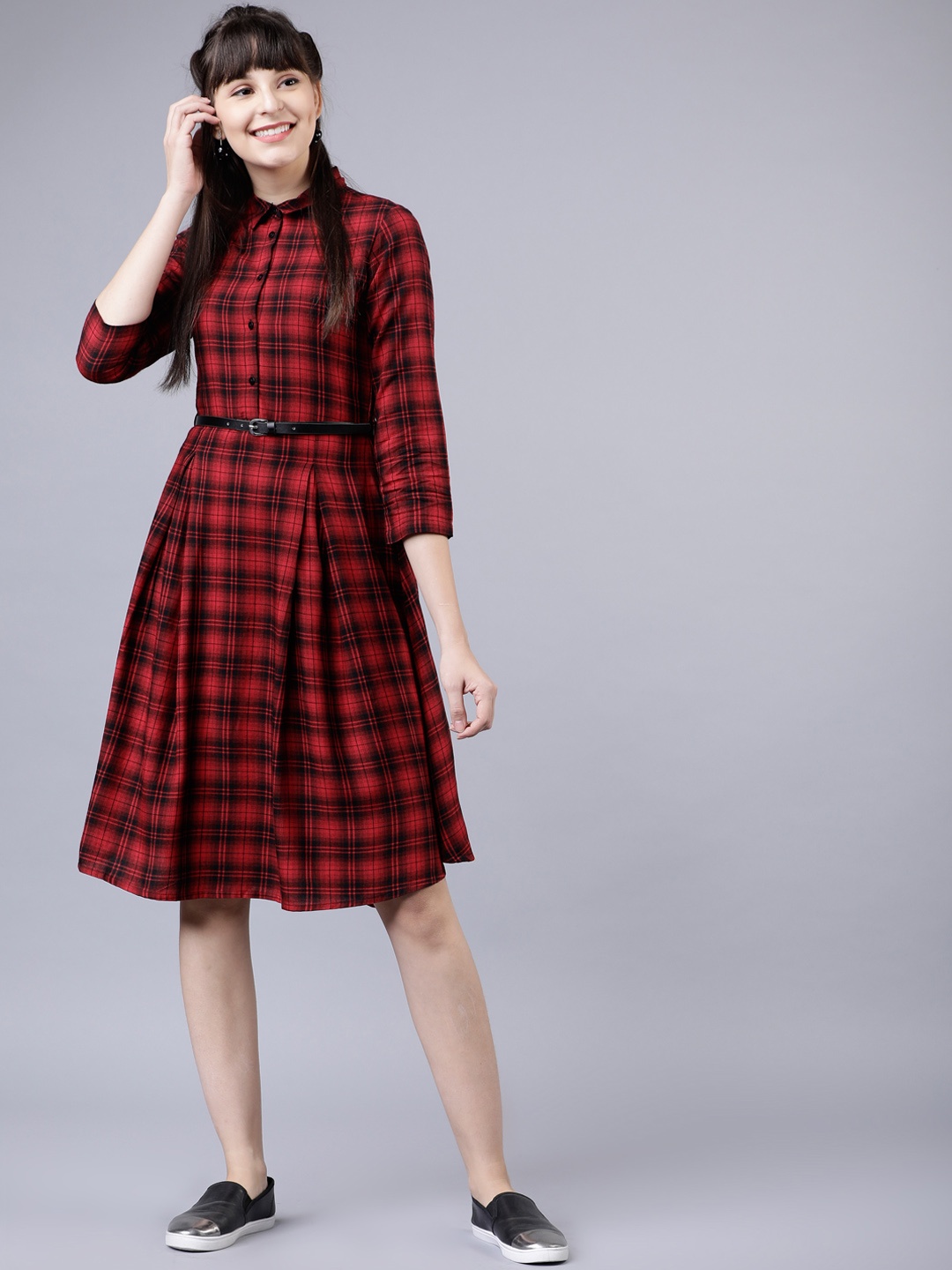

Tokyo Talkies Red & Navy Blue Shirt Dress