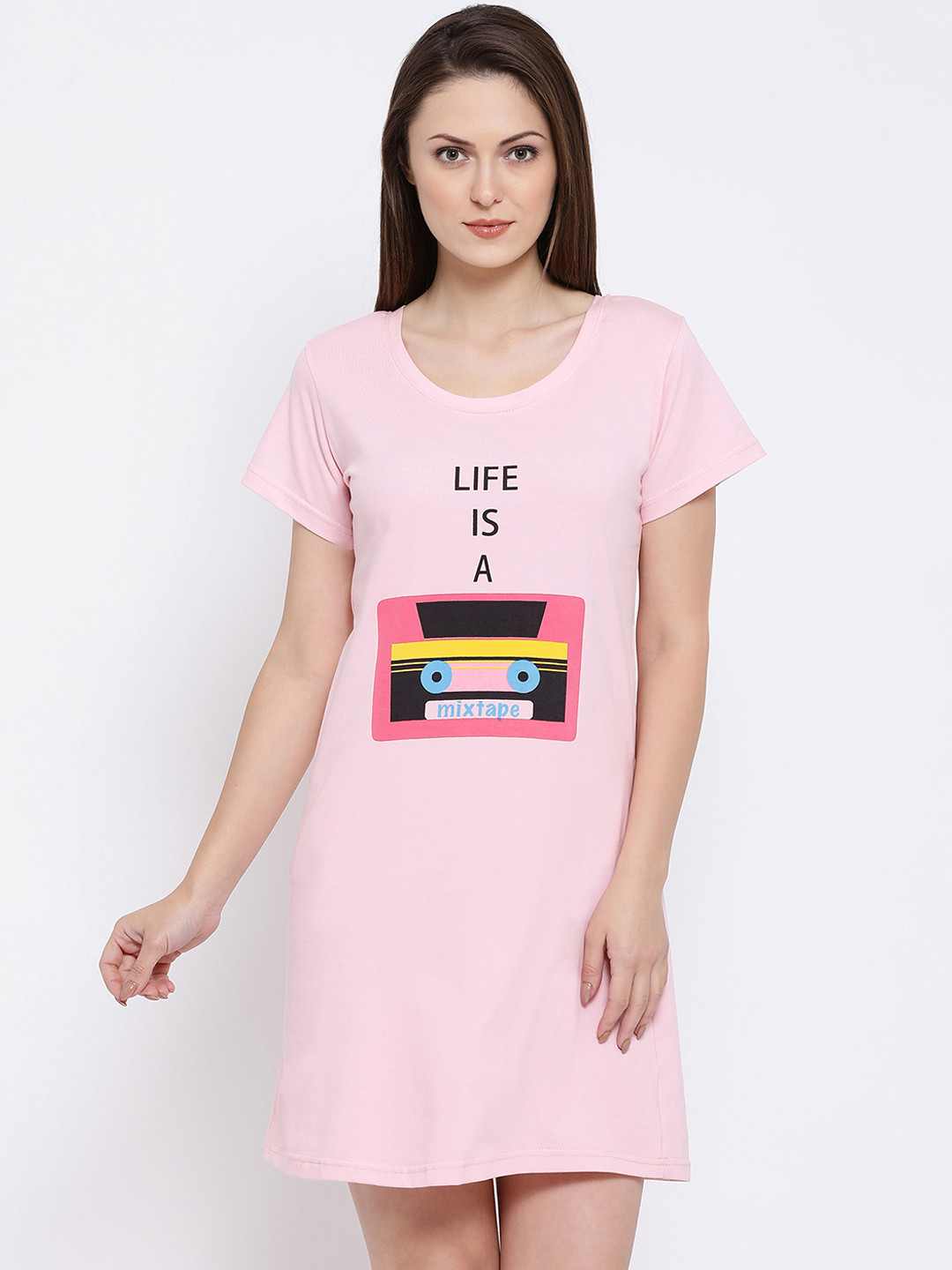 

Clovia Women Pink Printed Nightdress