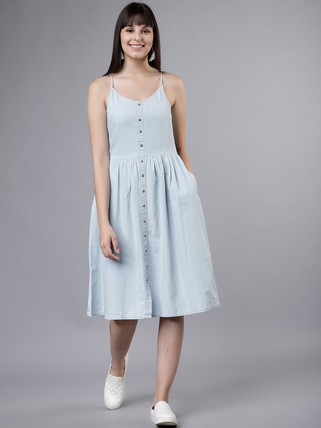 

Tokyo Talkies Women Blue Denim Fit and Flare Dress