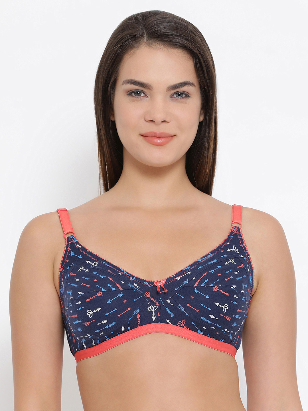 

Clovia Cotton Rich Non-Padded Non-Wired Printed Bra, Navy blue