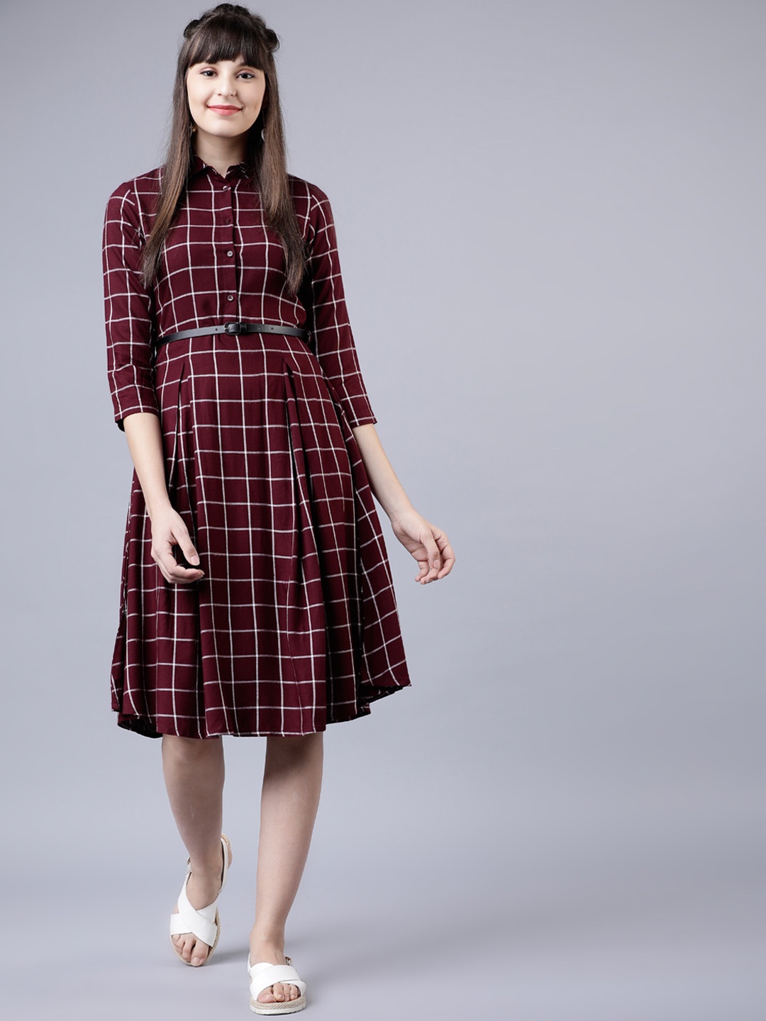 

Tokyo Talkies Maroon & White Shirt Dress