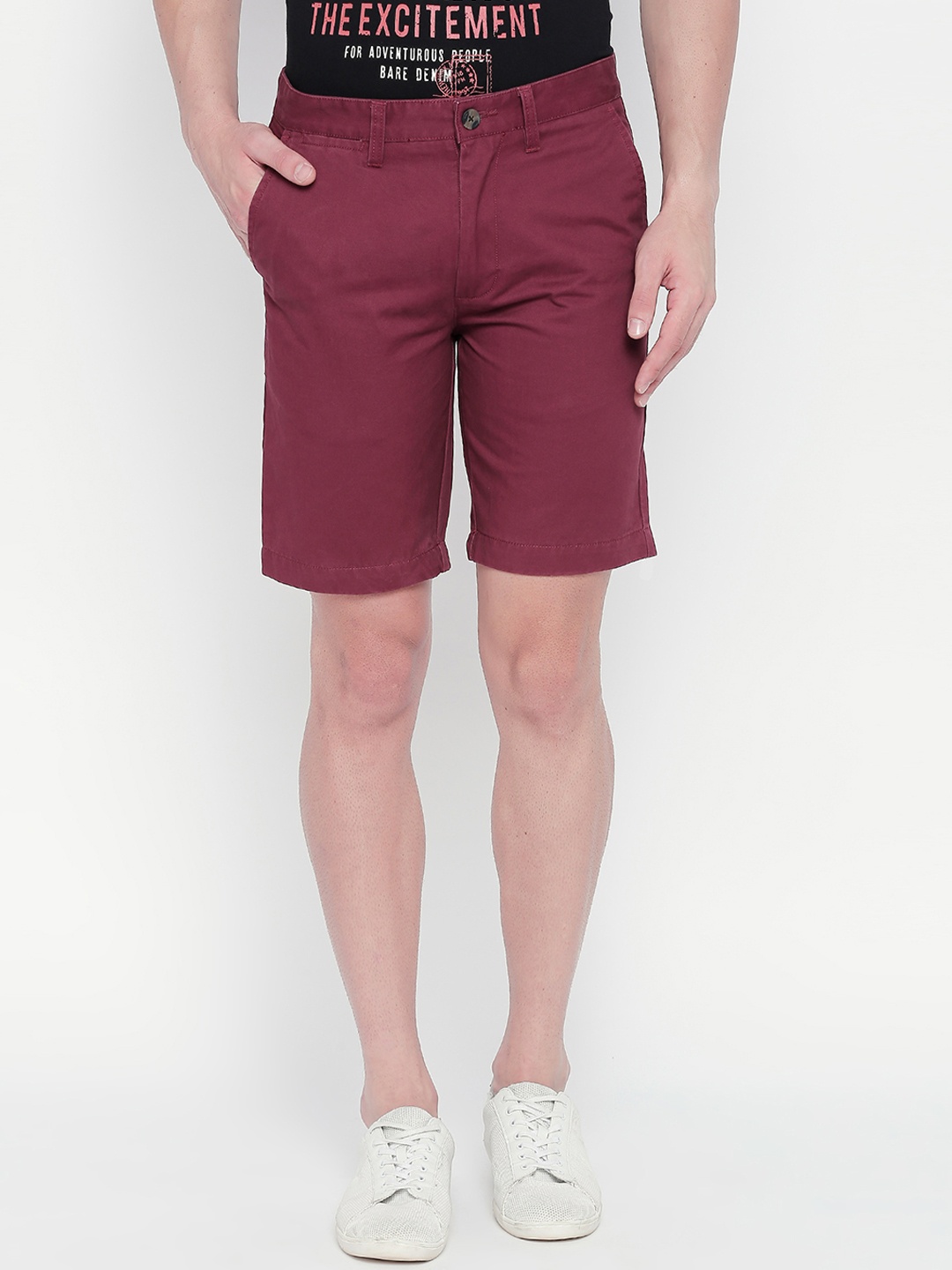 

BYFORD by Pantaloons Men Maroon Solid Slim Fit Regular Shorts
