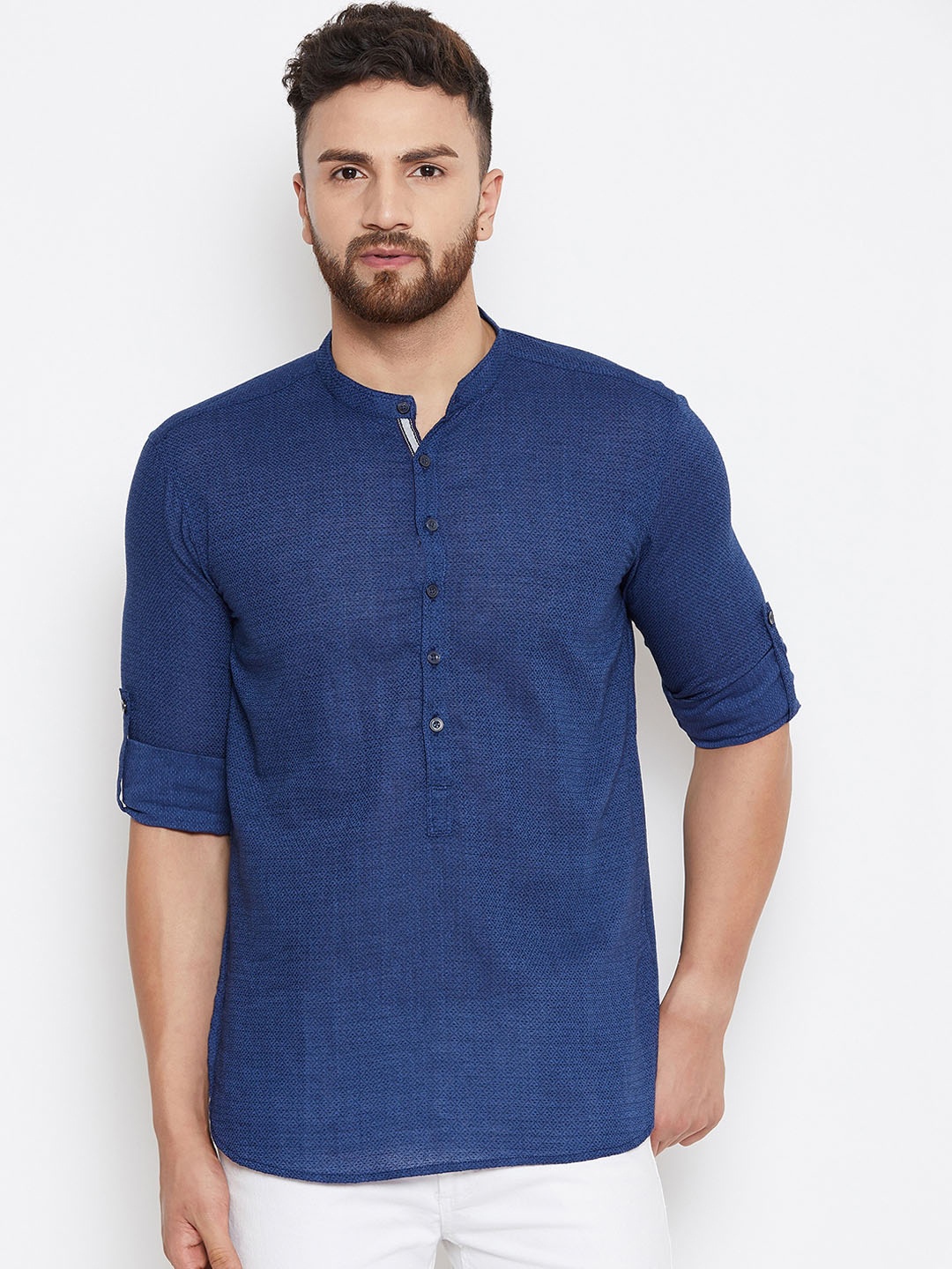 

even Men Navy Blue Woven Design Straight Kurta