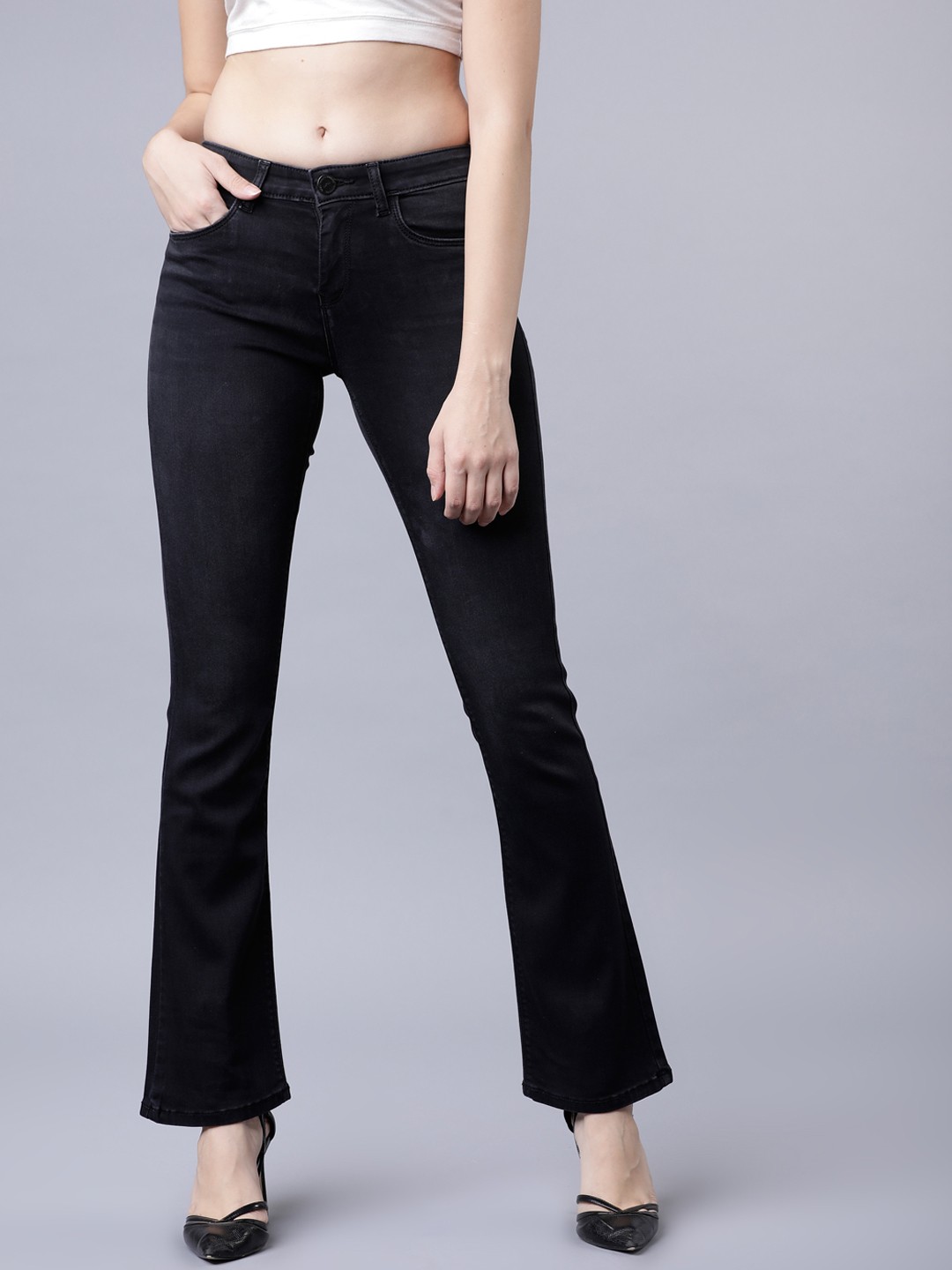 

Tokyo Talkies Women Black Bootcut Mid-Rise Clean Look Jeans
