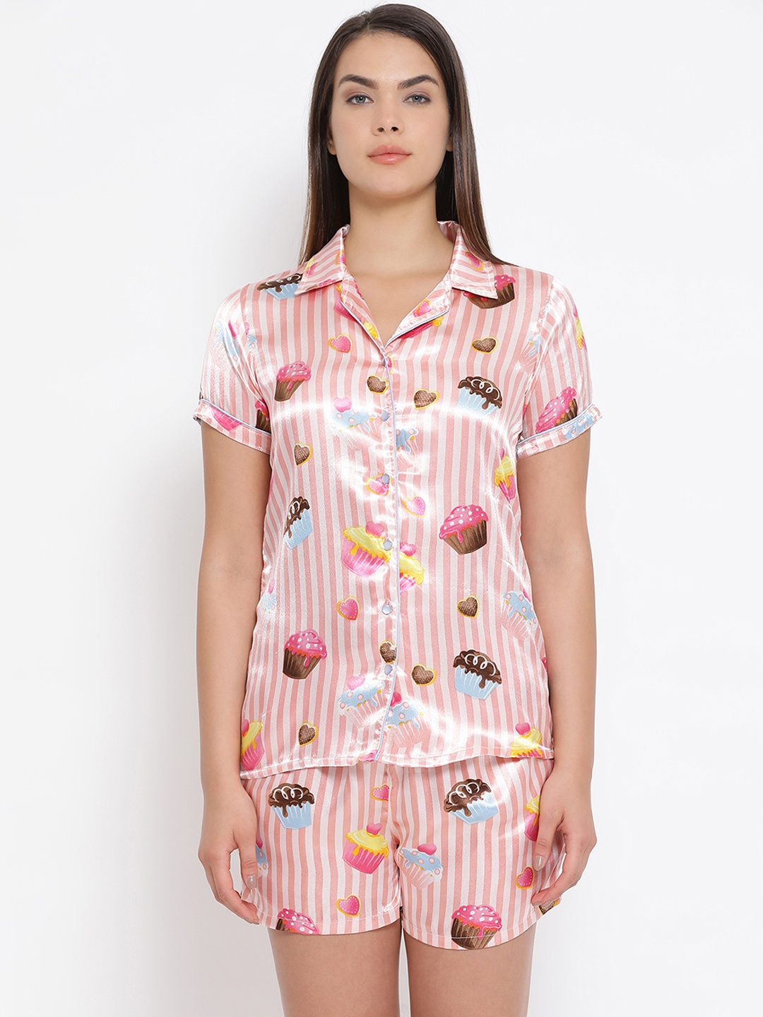 

Clovia Women Pink Printed Night Suit NS0870A22XL