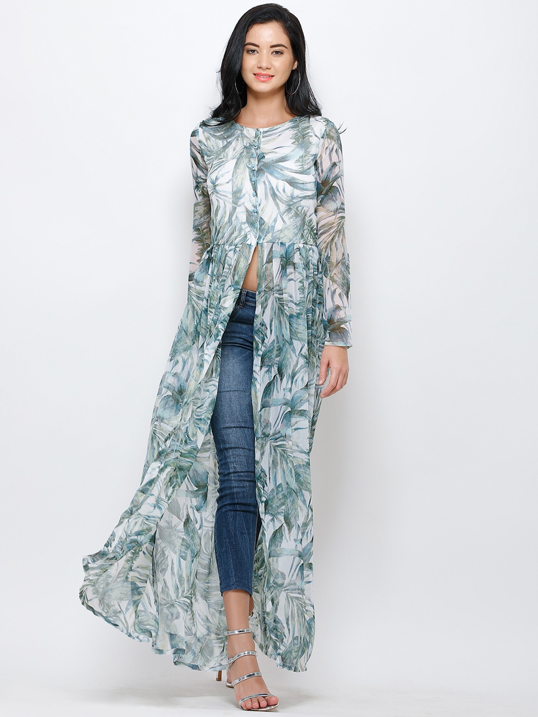 

Cation Women White Tropical Print Maxi Top