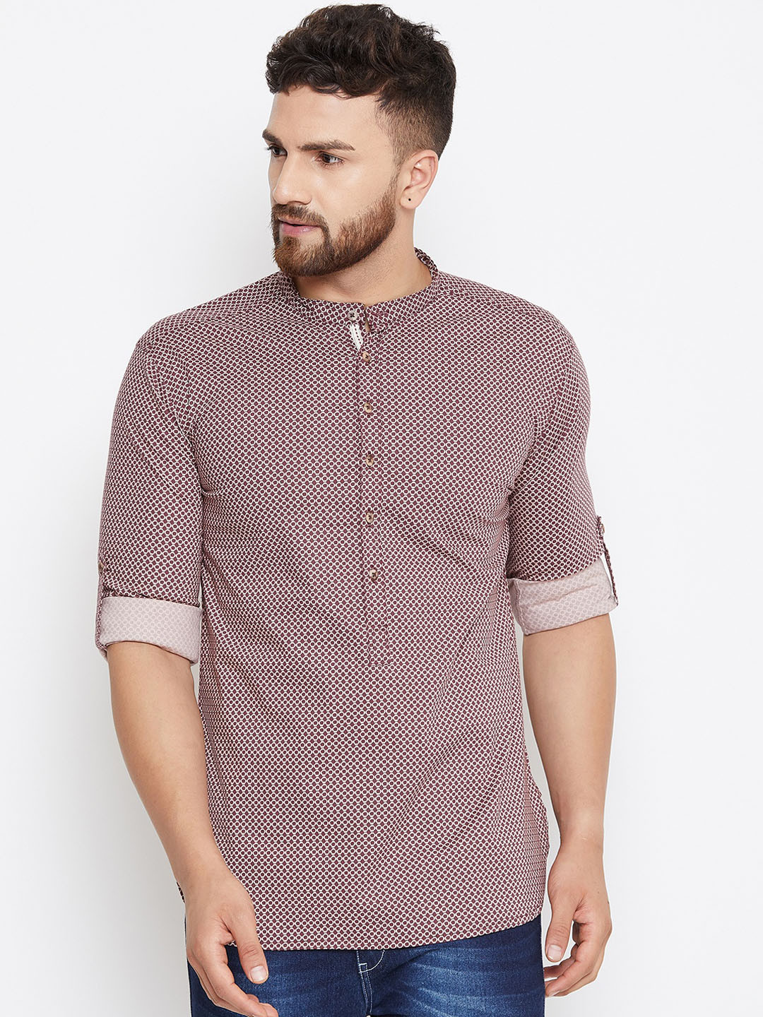 

even Men Maroon Printed Straight Kurta