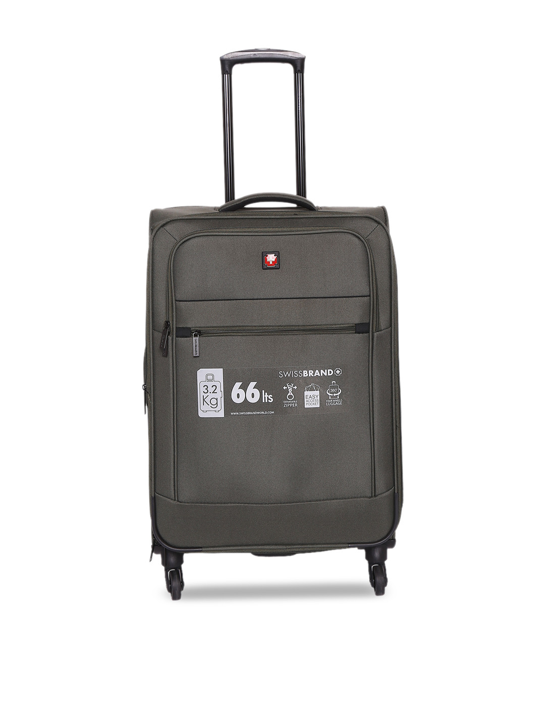 

SWISS BRAND Olive Green Solid Barcelona Soft-Sided Large Trolley Suitcase