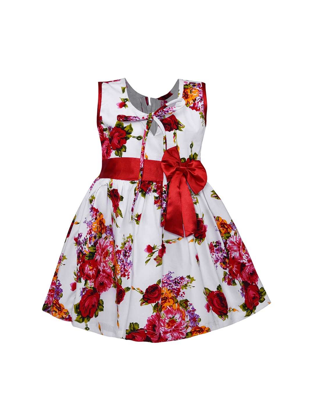 Wish Karo Girls Red & White Printed Fit and Flare Dress