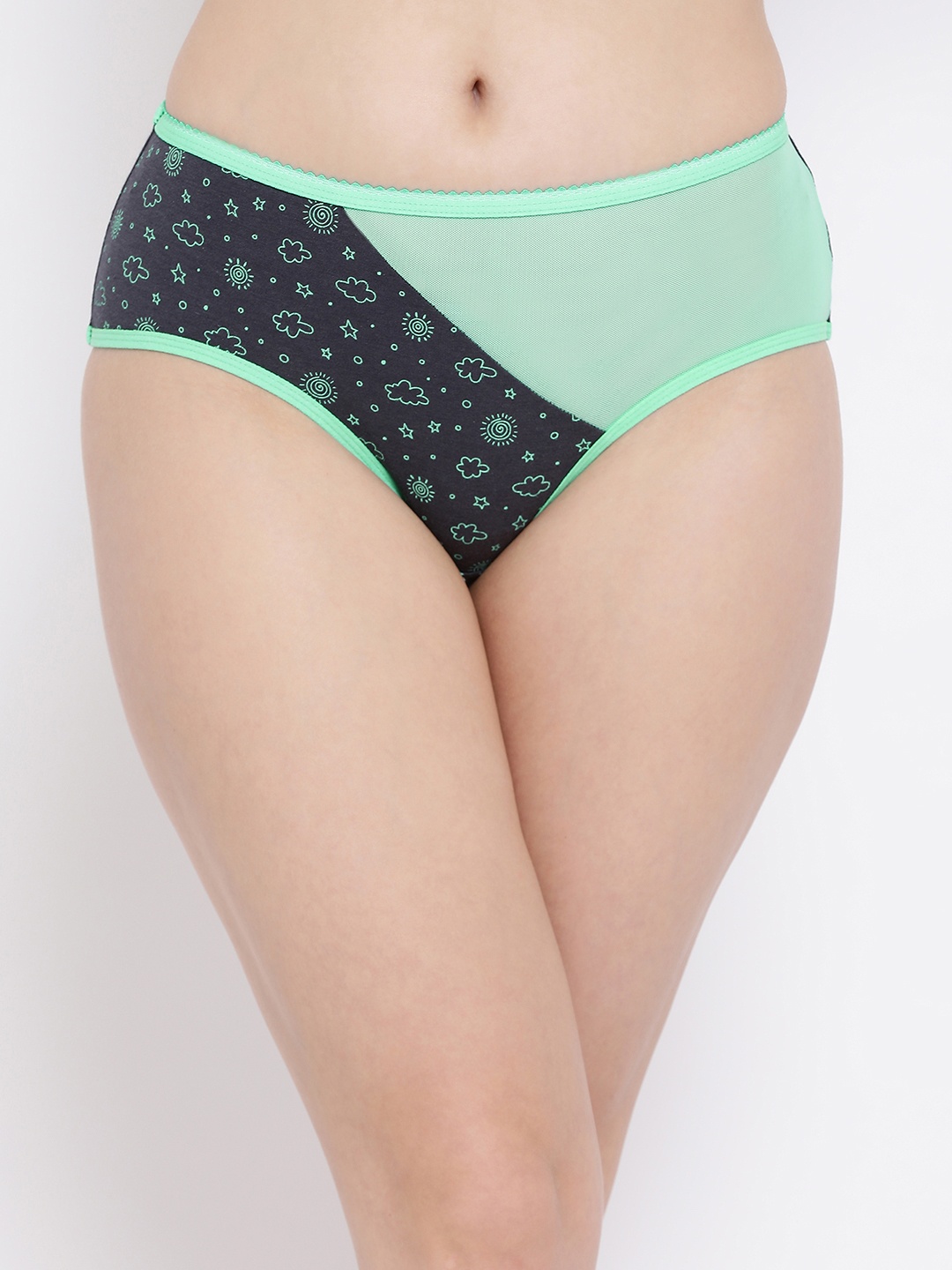 

Clovia Women Turquoise Blue & Black Printed Mid Rise Hipster Briefs PN3291A05XL