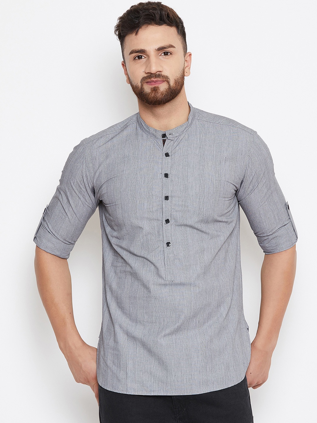 

even Men Grey Striped Straight Kurta