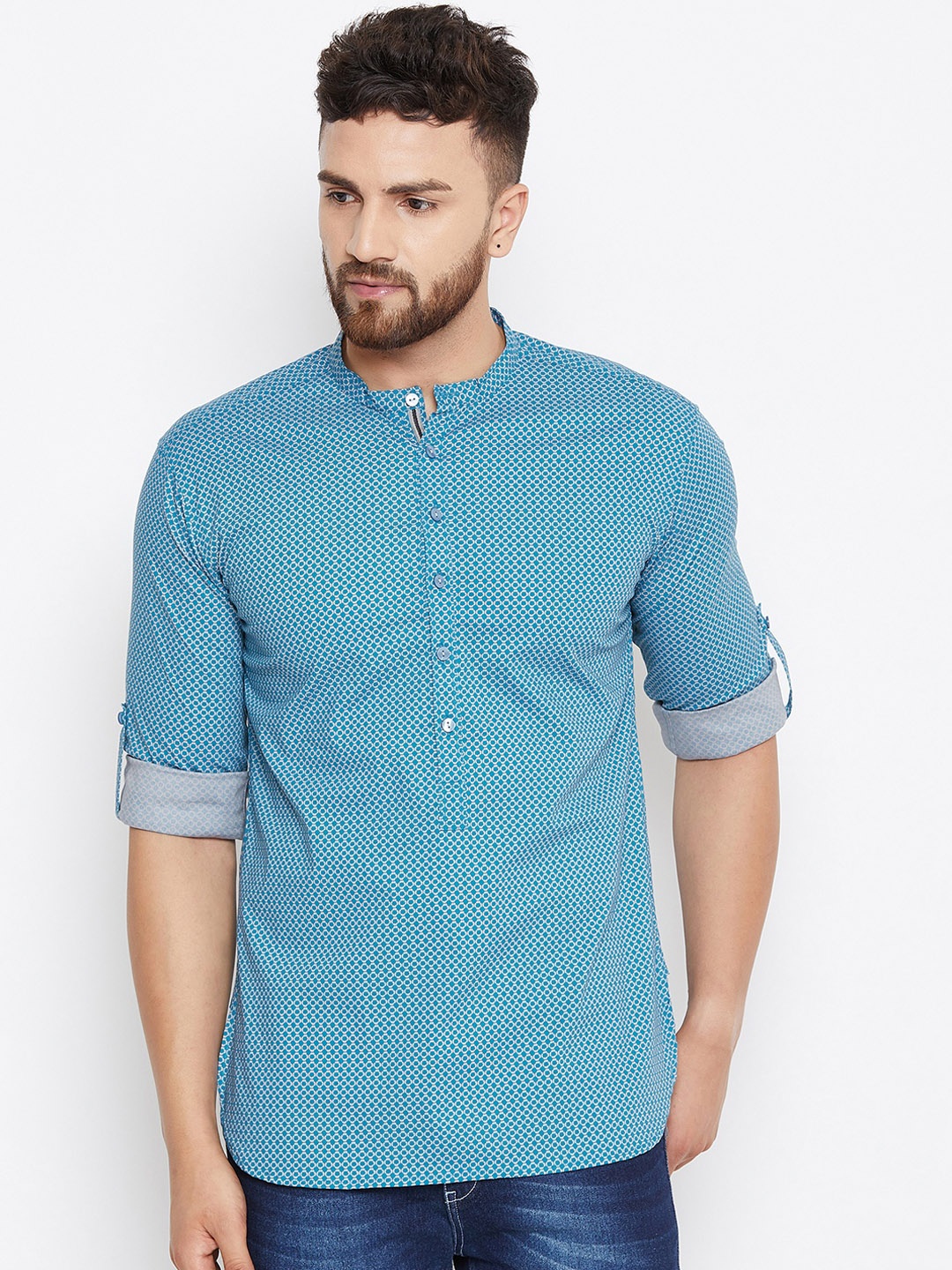 

even Men Blue Printed Straight Kurta