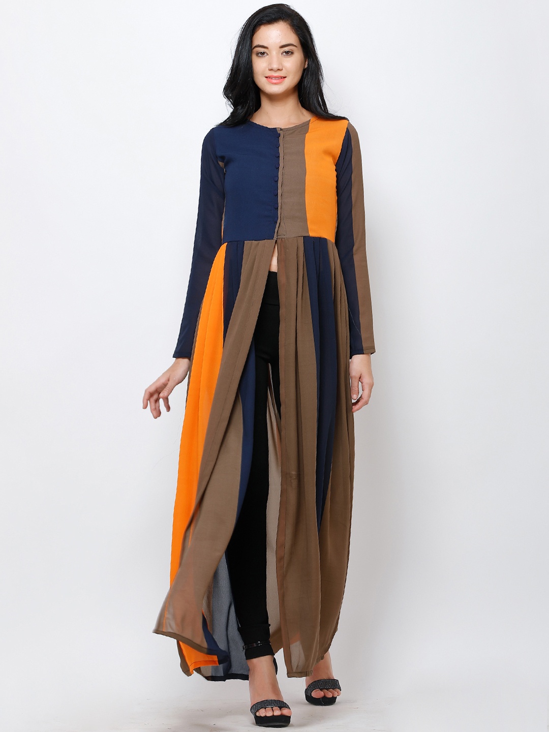 

Cation Women Blue Colourblocked Maxi Top