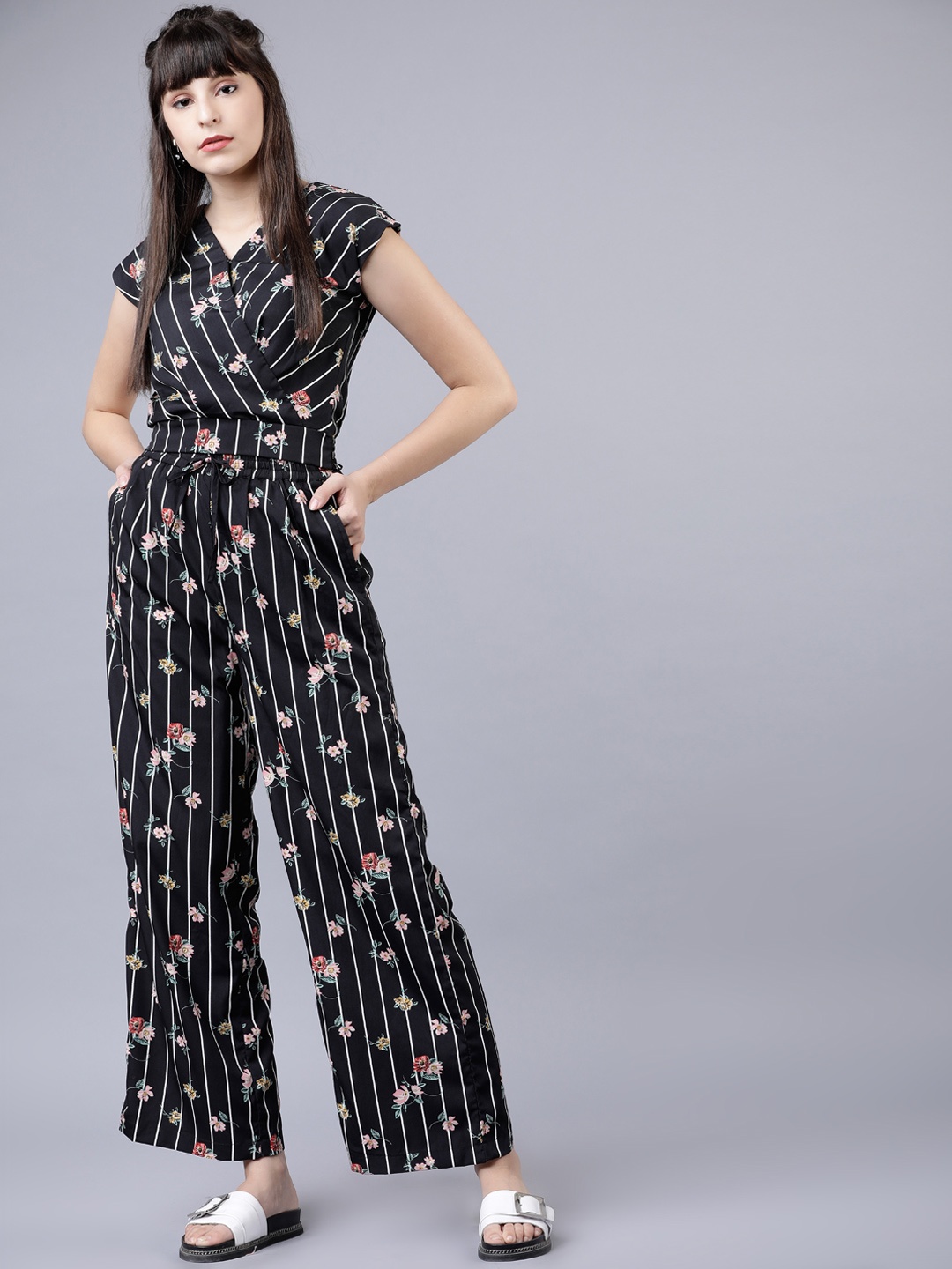 

Tokyo Talkies Women Black & White Printed Top with Trousers