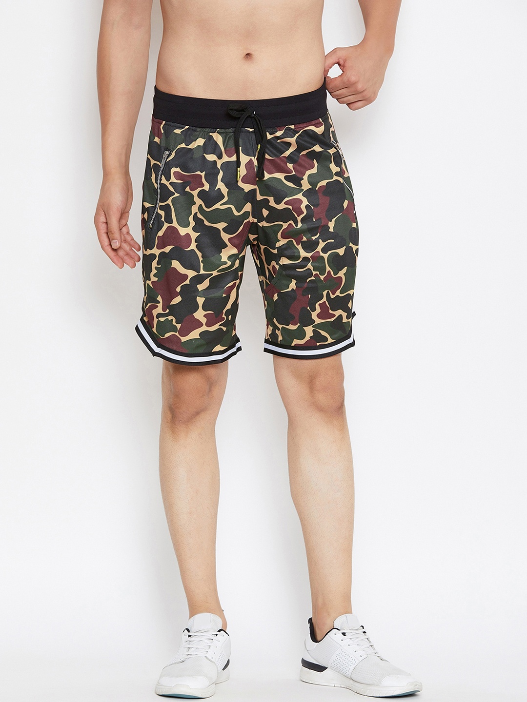 

FUGAZEE Men Olive Green & Brown Printed Slim Fit Sports Shorts
