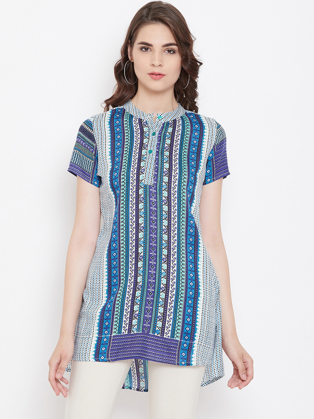 

Ruhaan's Women Rayon Printed Blue Printed Tunic