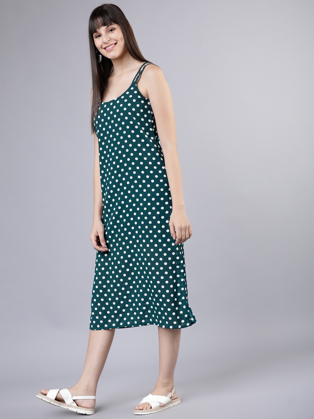 

Tokyo Talkies Women Green & White Printed A-Line Dress