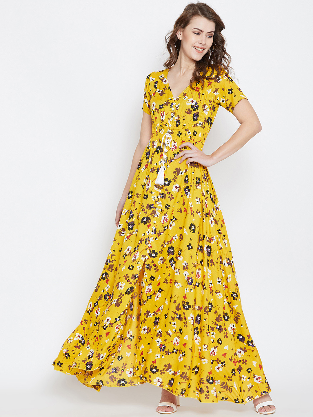 

Berrylush Women Yellow & White Maxi Dress