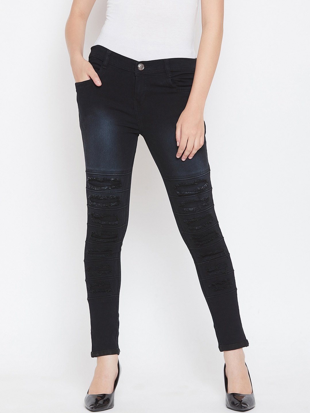 

Nifty Women Black Slim Fit Mid-Rise Highly Distressed Stretchable Jeans