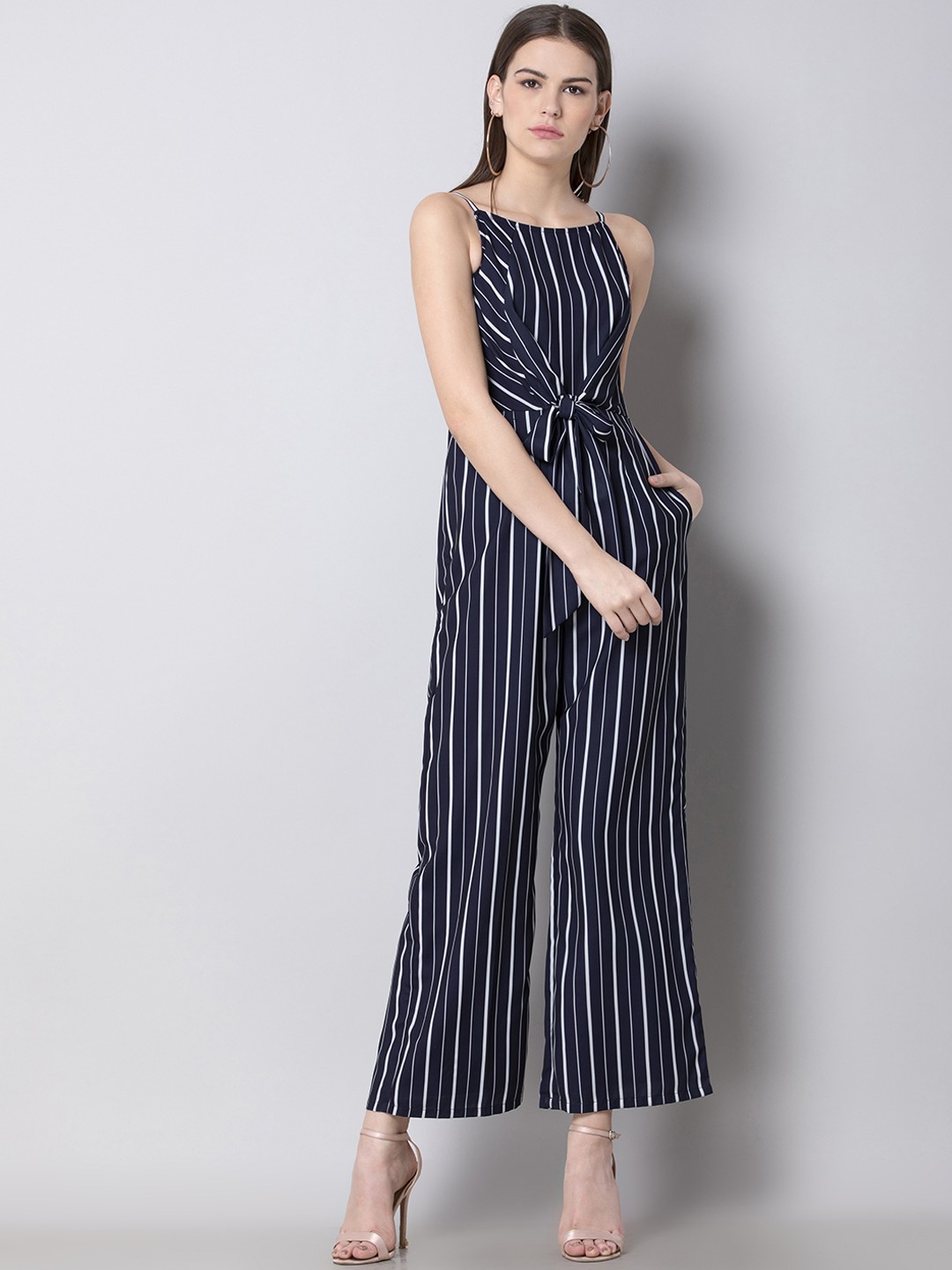 

FabAlley Women Blue & White Striped Basic Jumpsuit