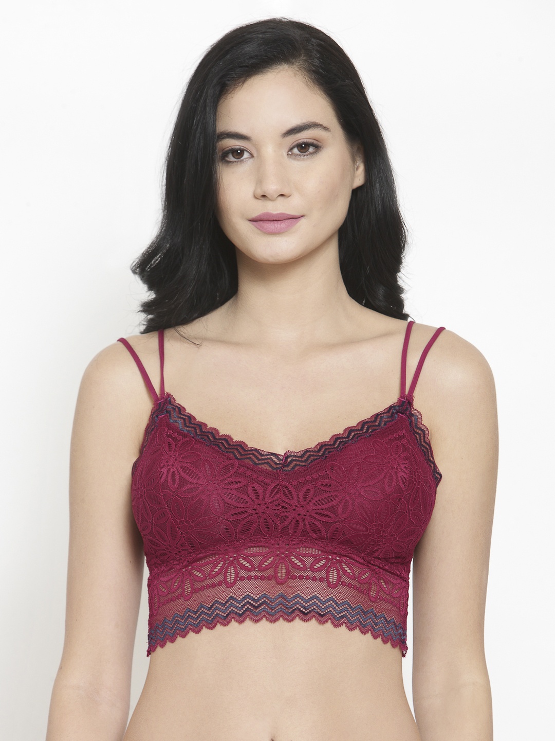 

PrettyCat Maroon Lace Non-Wired Lightly Padded Bralette Bra PC-SB-5182-MAH-36B