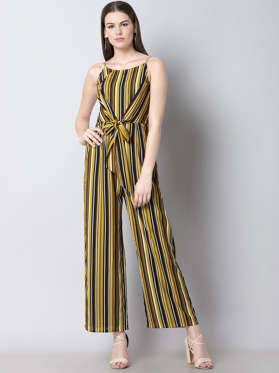 

FabAlley Women Yellow & Black Striped Basic Jumpsuit