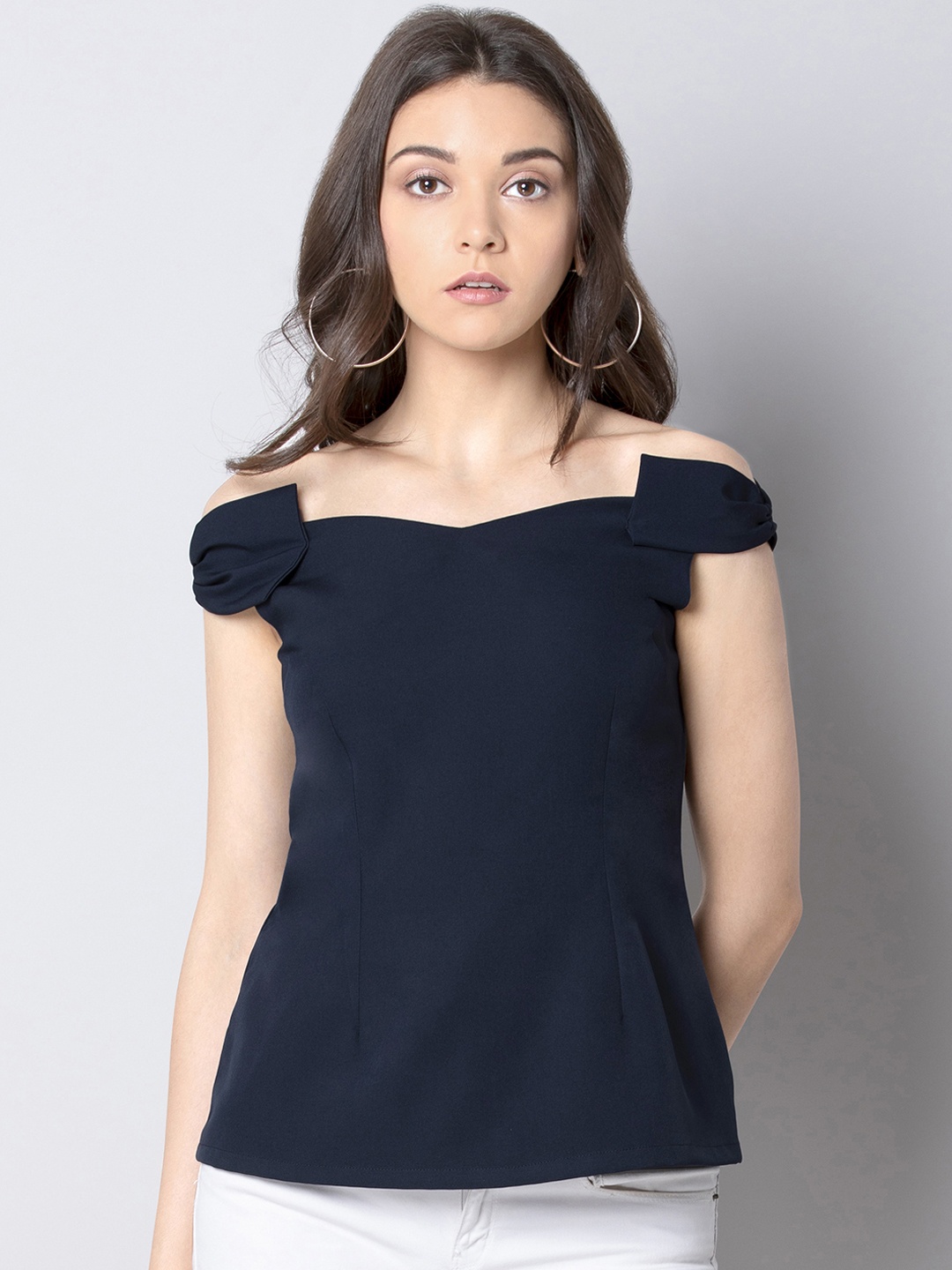 

FabAlley Women Navy Blue Solid Top