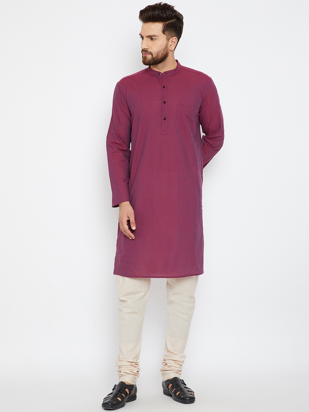 

even Men Maroon Solid Kurta with Churidar