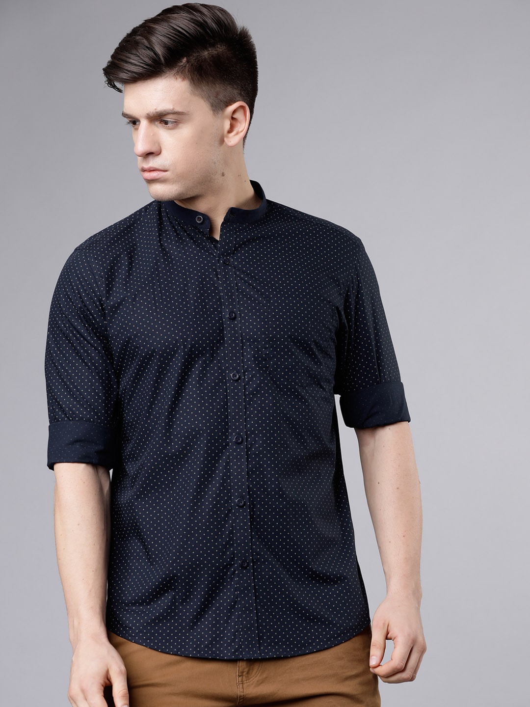 HIGHLANDER Men Navy Blue Slim Fit Printed Casual Shirt