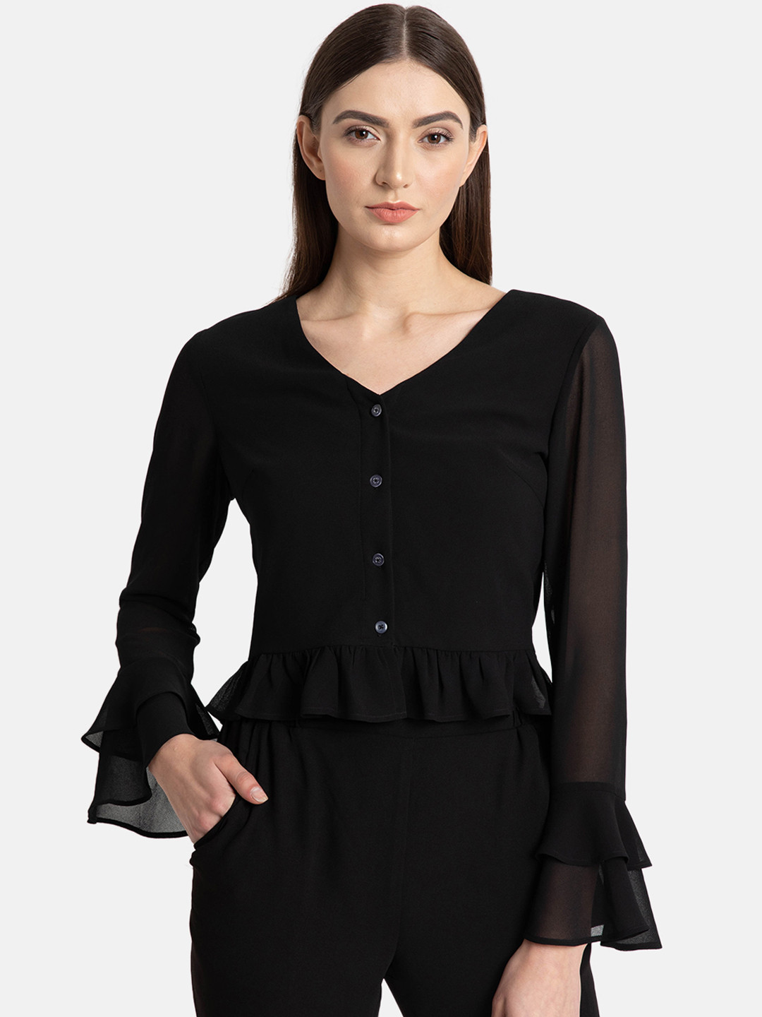 

Kazo Women Black Solid Peplum Top