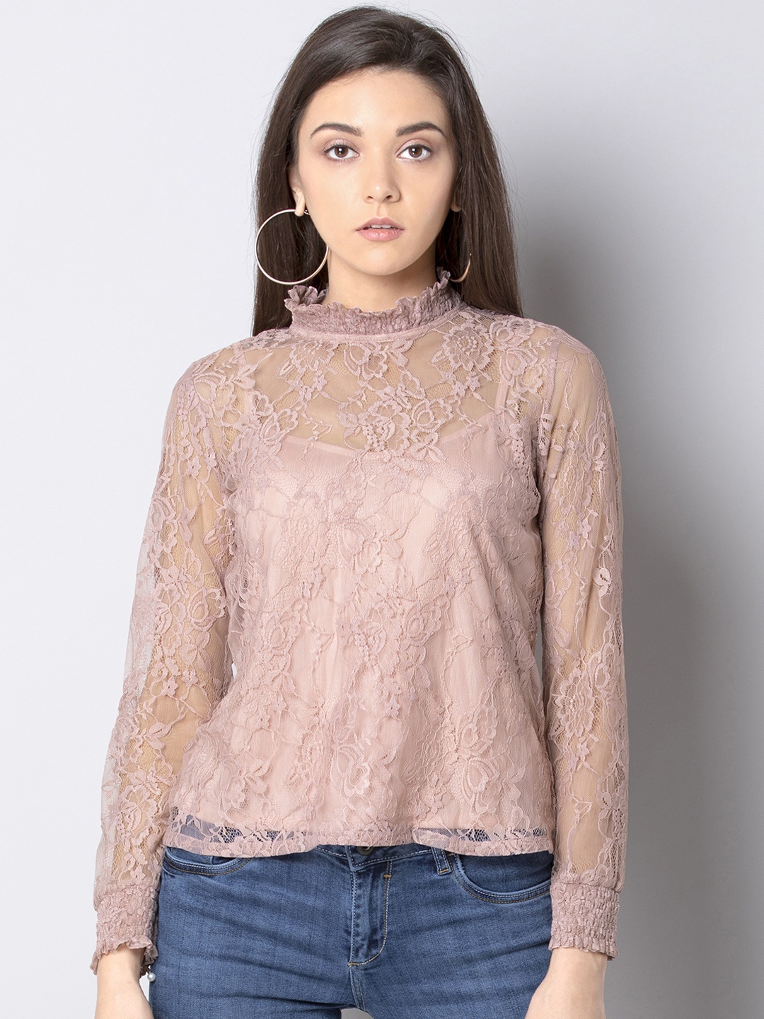 

FabAlley Women Pink Self Design Top