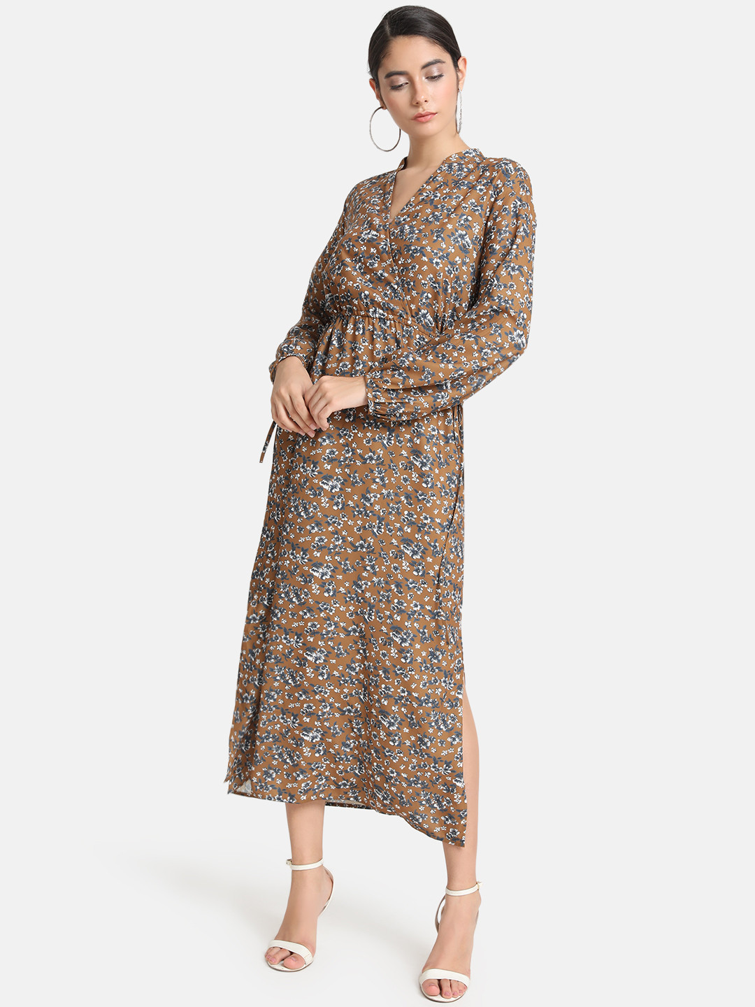 

Kazo Women Brown Floral Print Wrap Dress
