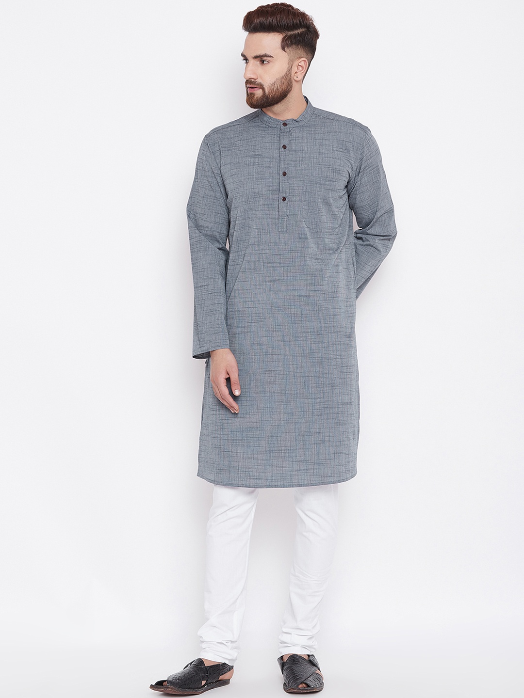 

even Men Grey Solid Kurta with Churidar