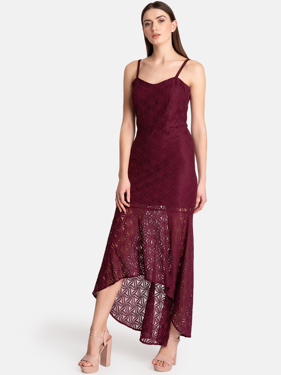 

Kazo Women Maroon Self Design Maxi Dress