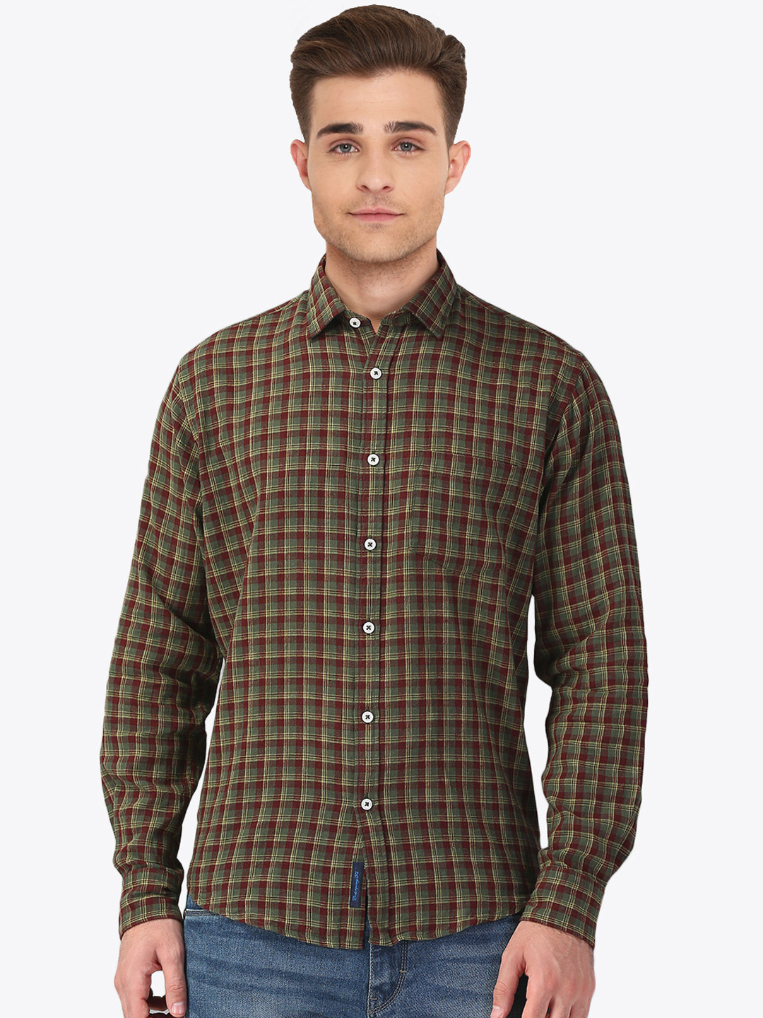 

CAVALLO by Linen Club Men Linen Cotton Red Regular Fit Checked Casual Shirt
