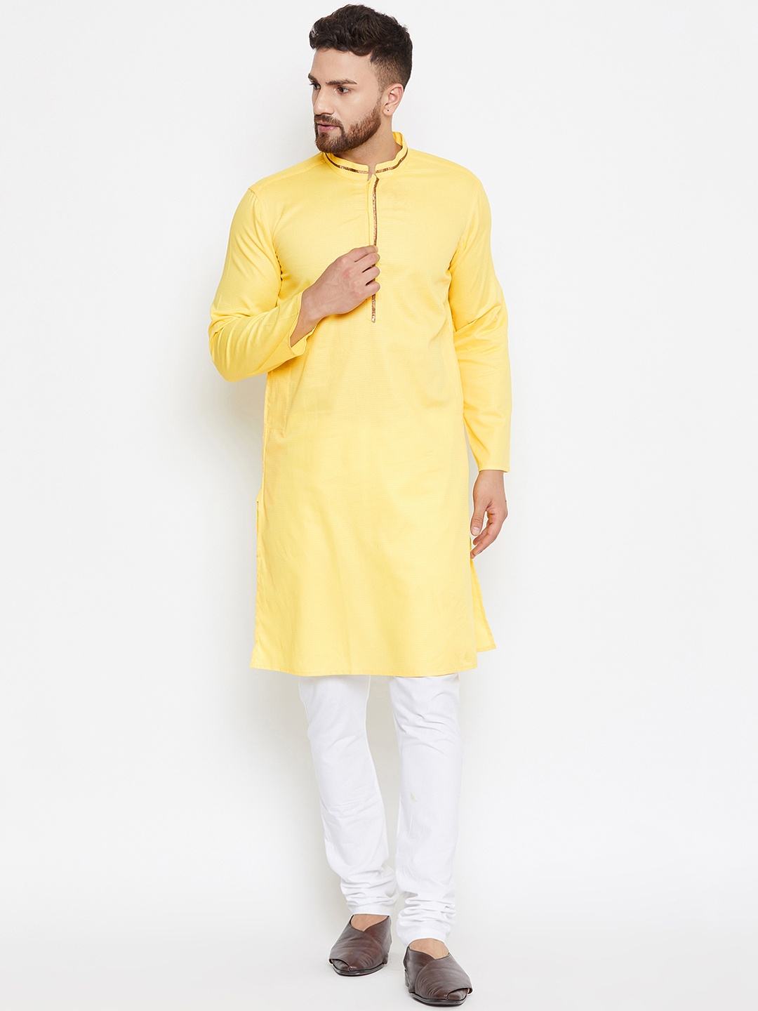 

even Men Yellow Solid Straight Kurta